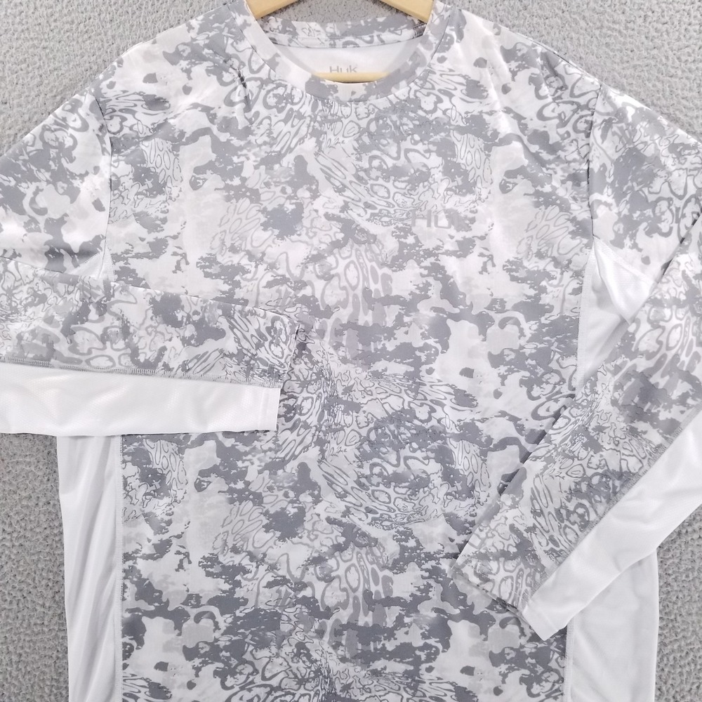 Huk Fishing Shirt Mens XL Grey Camo Icon x Tide Change Mesh Performance Jersey